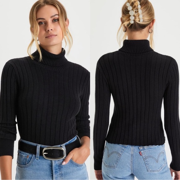 Lulus Sweaters - 🖤 LULU Ribbed Turtleneck Sweater